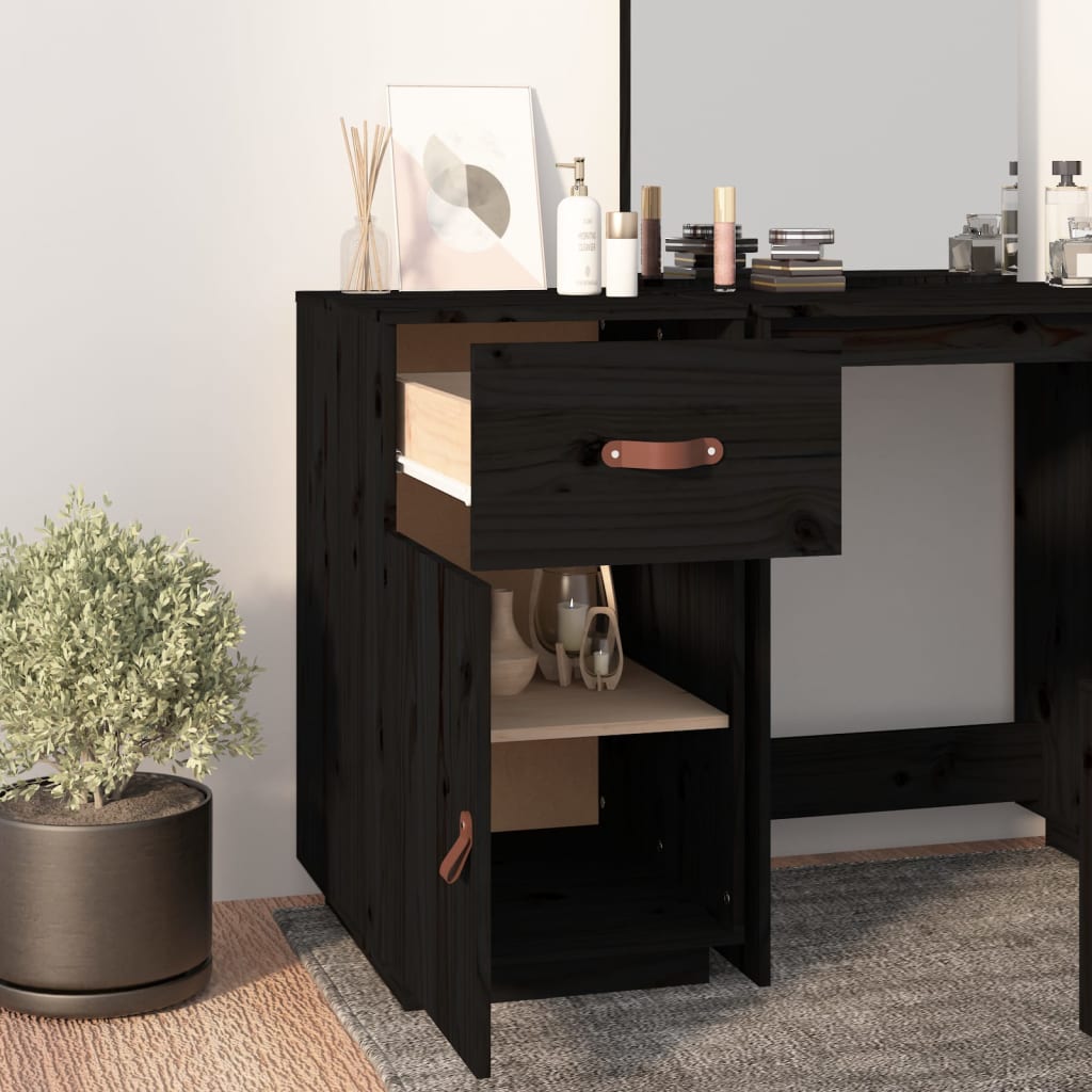 Шкаф за бюро, Черен, 40x50x75 см, борово дърво масив