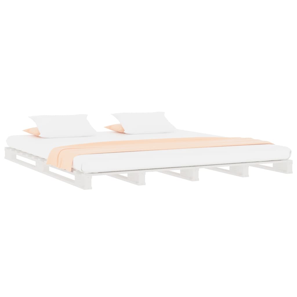 Легло от палети, бяло, 150x200 cм, бор масив, 5FT King Size