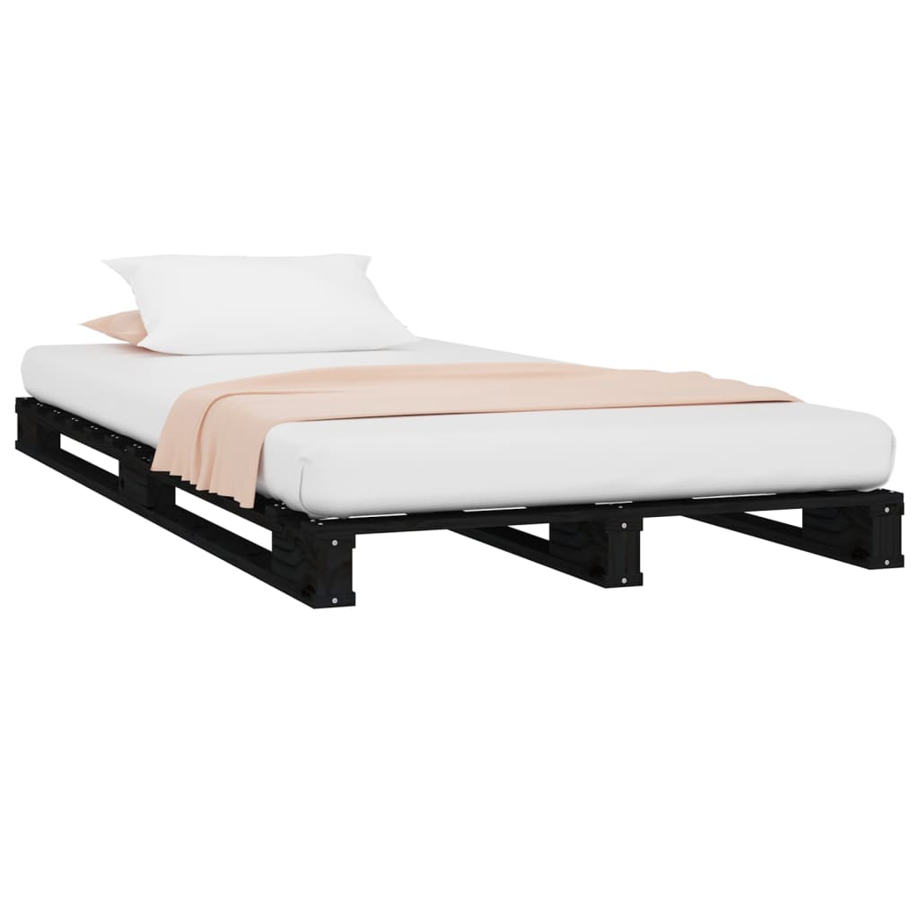 Легло от палети, черно, 90x190 см, бор масив, 3FT Single