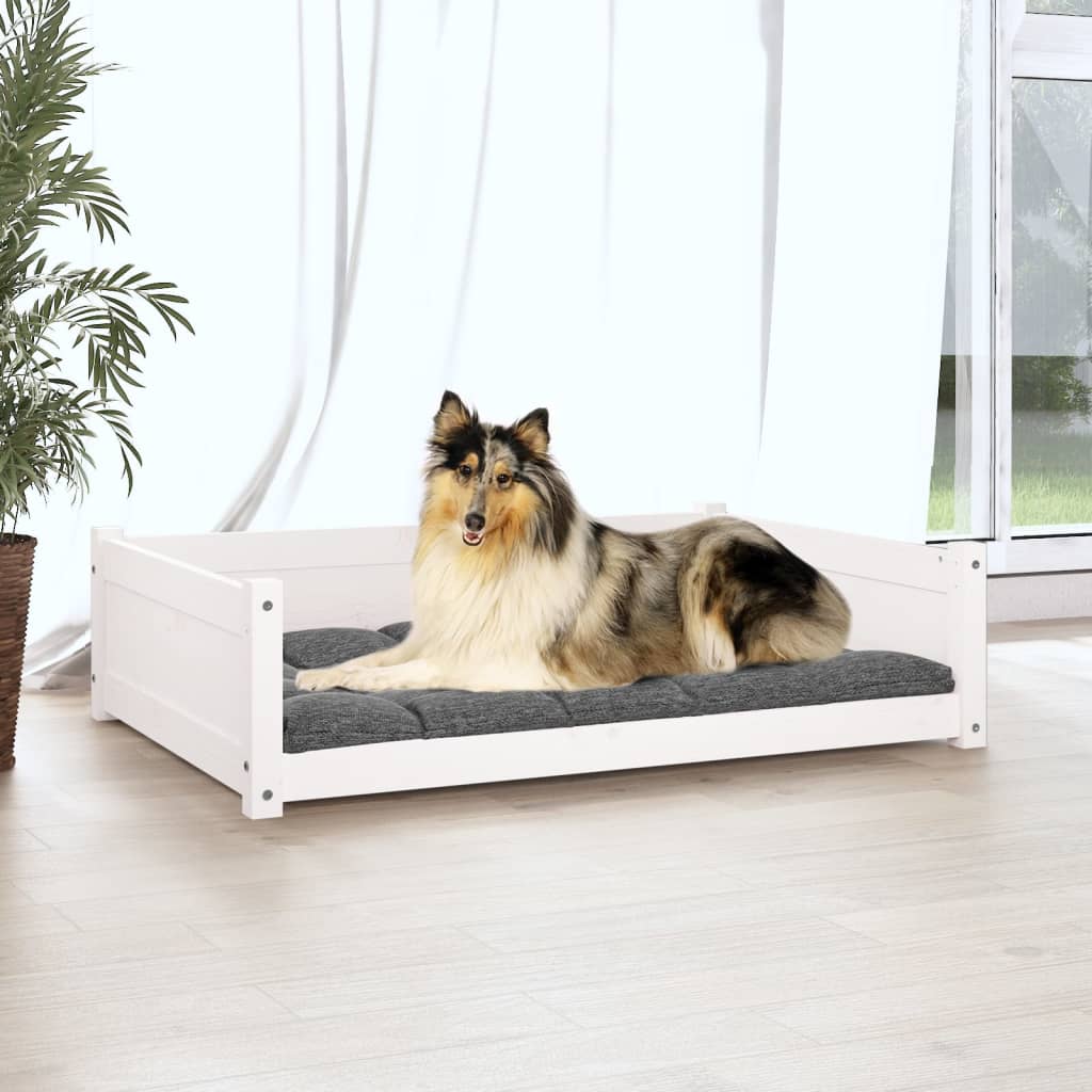 Кучешко легло, бяло, 95,5x65,5x28 см, борова дървесина масив