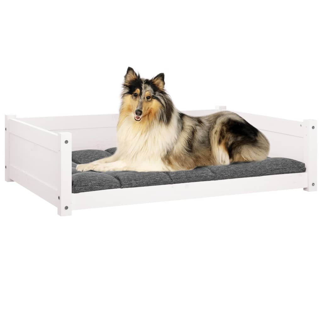 Кучешко легло, бяло, 95,5x65,5x28 см, борова дървесина масив