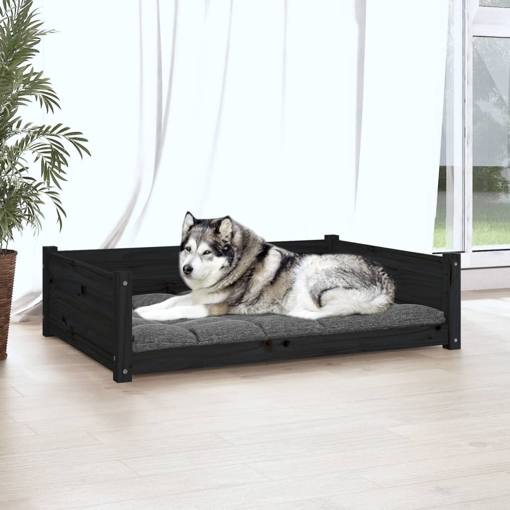 Кучешко легло, черно, 105,5x75,5x28 см, борова дървесина масив