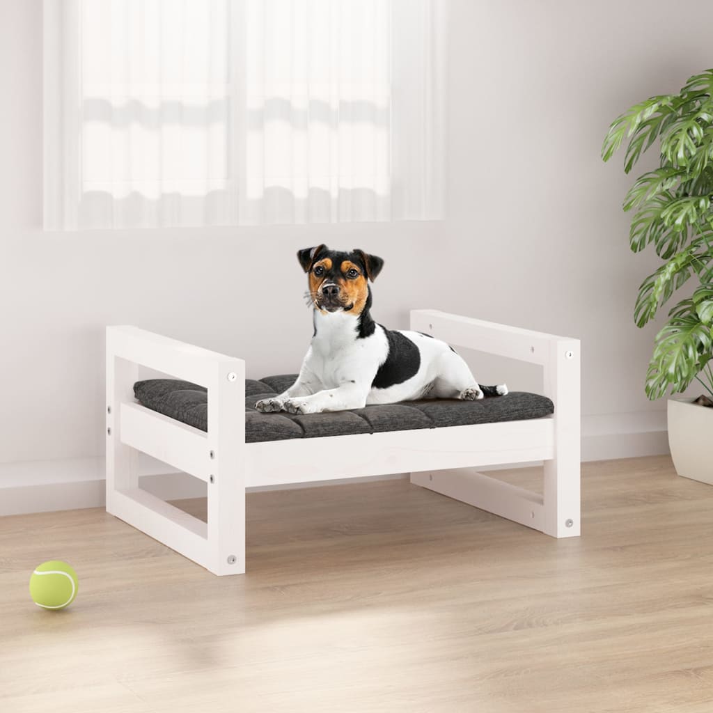Кучешко легло, бяло, 55,5x45,5x28 см, борова дървесина масив