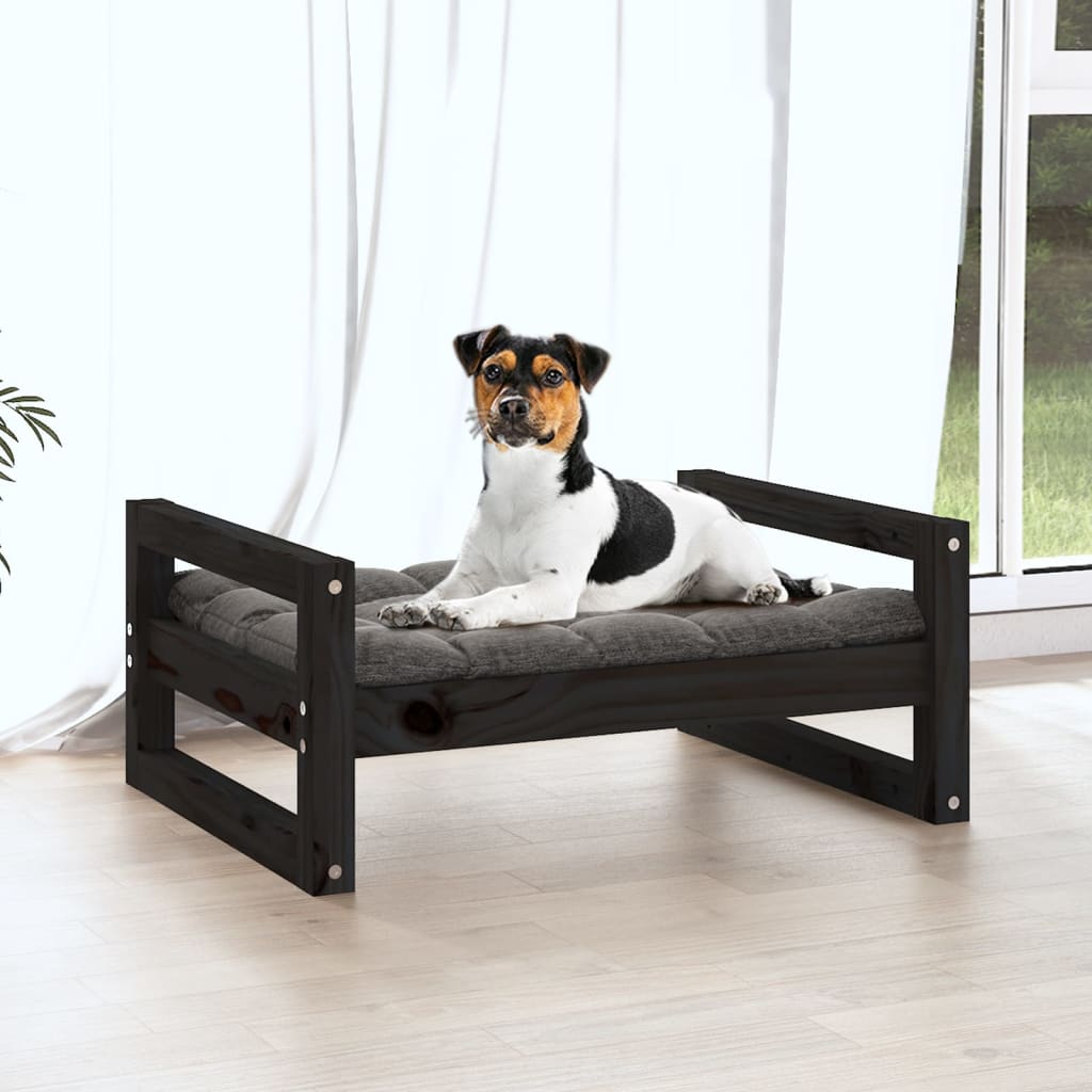 Кучешко легло, черно, 55,5x45,5x28 см, борова дървесина масив