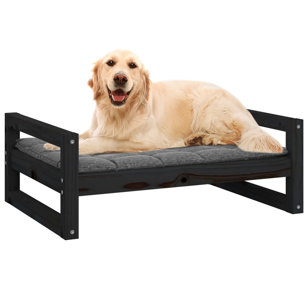 Кучешко легло, черно, 75,5x55,5x28 см, борова дървесина масив