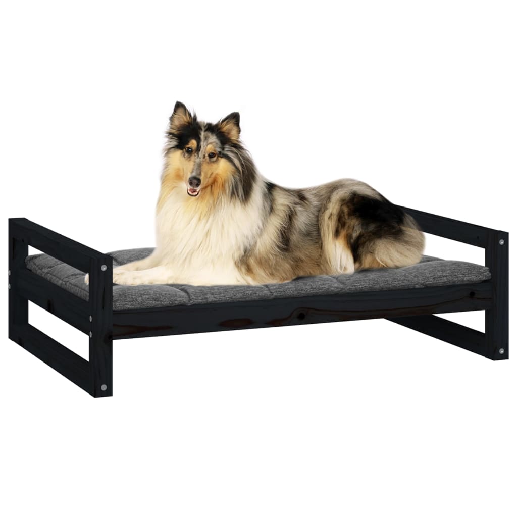 Кучешко легло, черно, 95,5x65,5x28 см, борова дървесина масив