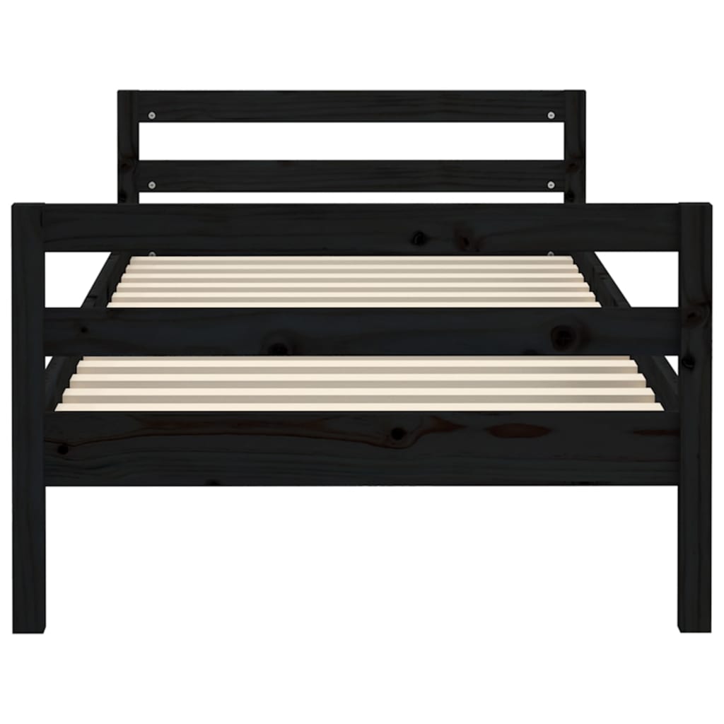 Рамка за легло, черна, бор масив, 90x190 см