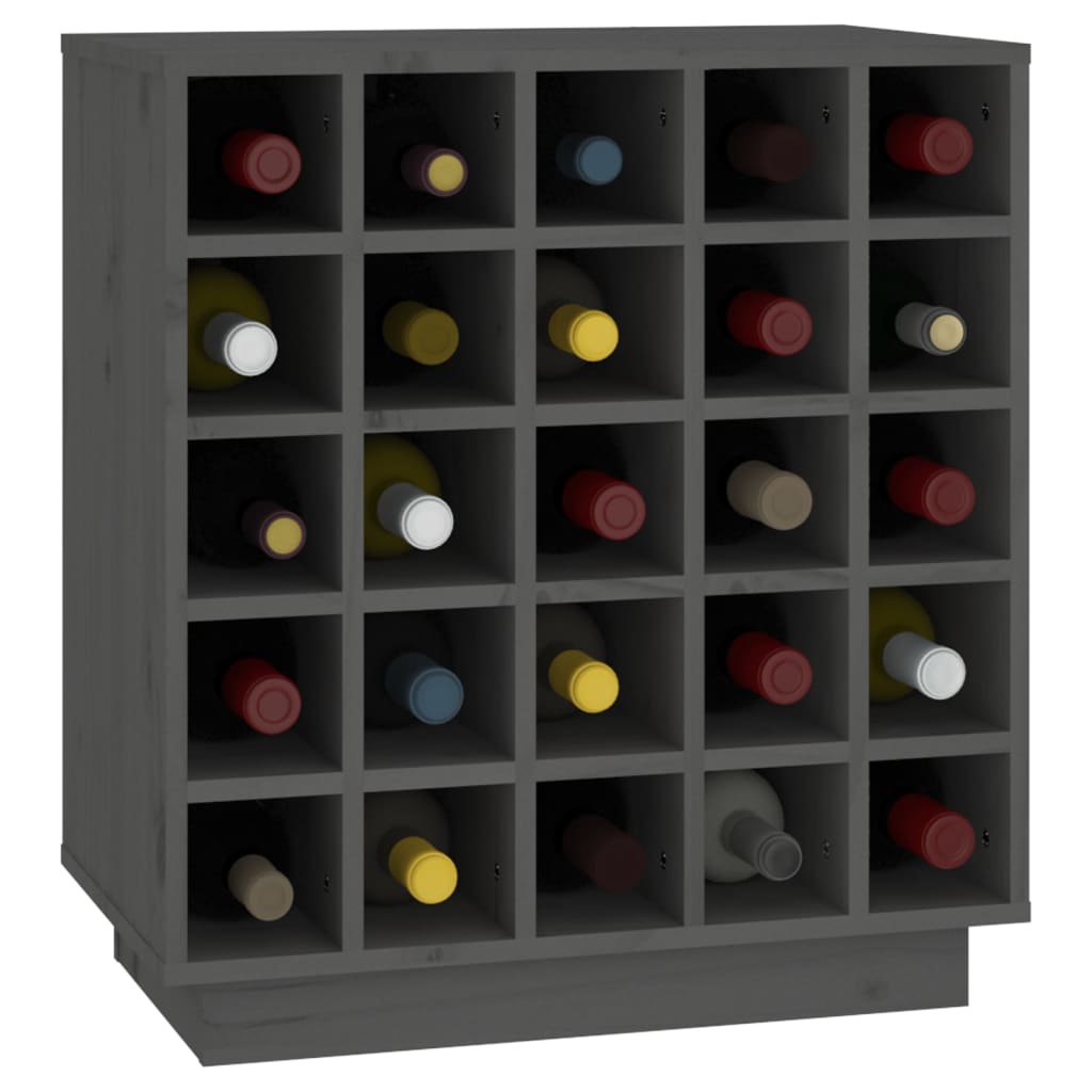 Шкаф за вино, сив, 55,5x34x61 см, борово дърво масив