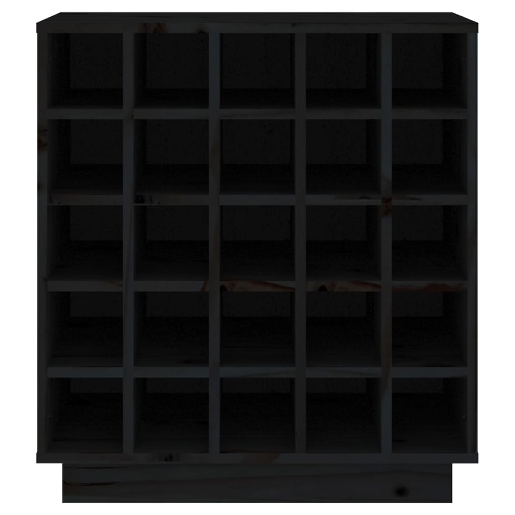 Шкаф за вино, черен, 55,5x34x61 см, борово дърво масив