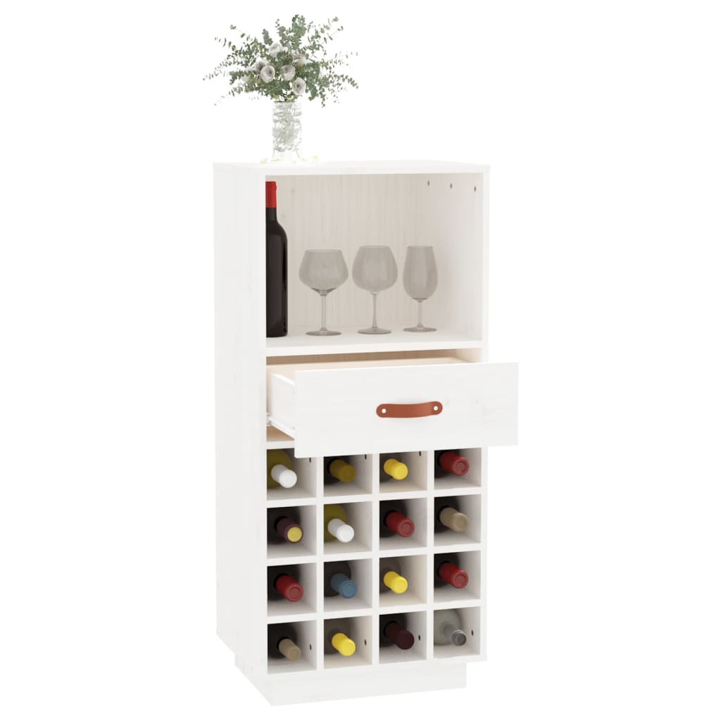Шкаф за вино, бял, 45x34x100 см, борово дърво масив