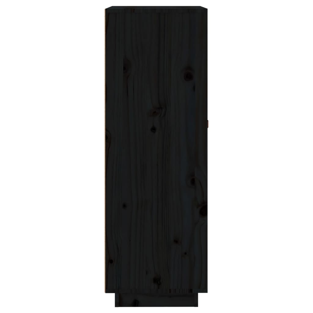 Шкаф за вино, черен, 45x34x100 см, борово дърво масив
