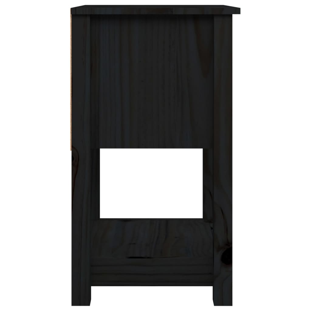 Нощни шкафчета, 2 бр, черни, 40x35x61,5 см, борово дърво масив