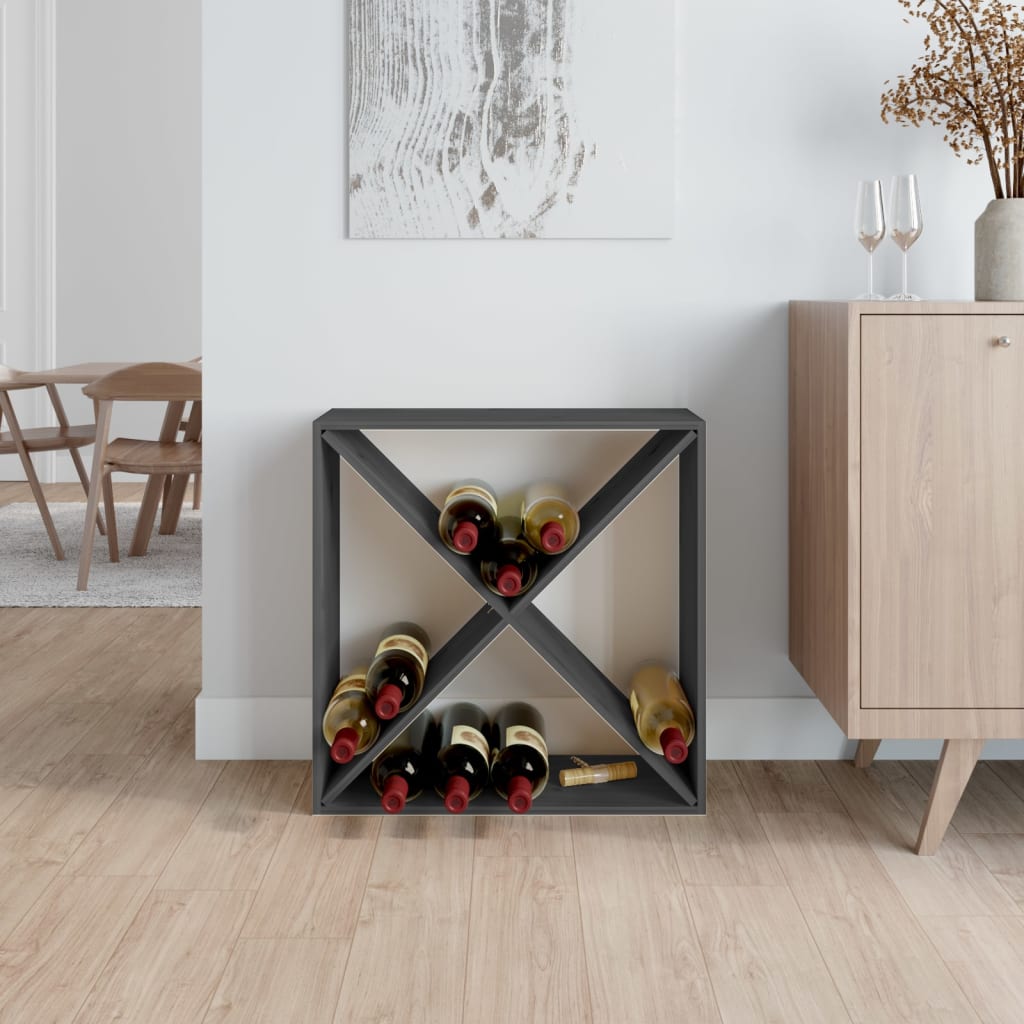 Шкаф за вино, сив, 62x25x62 см, борово дърво масив