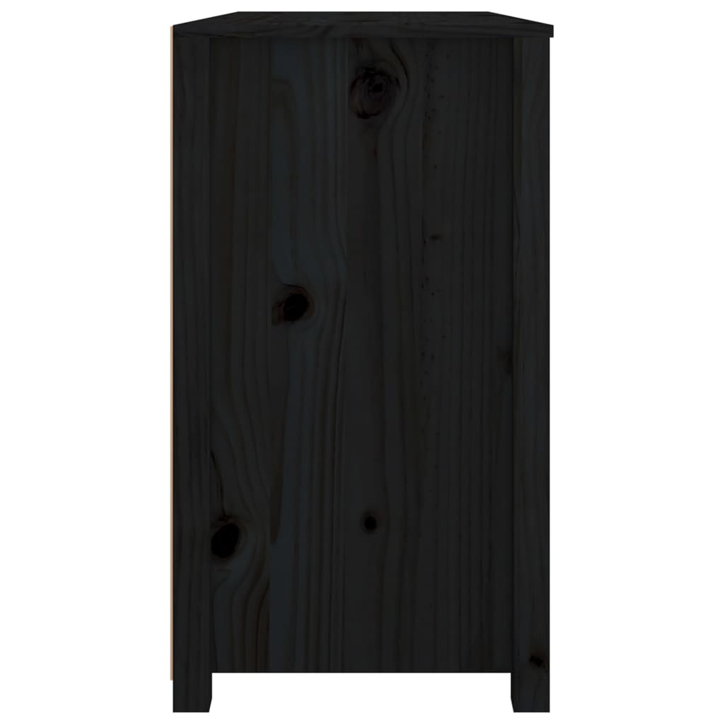 Страничен шкаф черен 100x40x72 см борово дърво масив