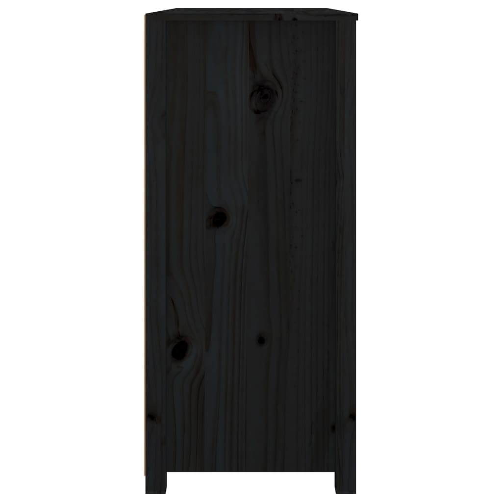 Страничен шкаф черен 100x40x90 см борово дърво масив