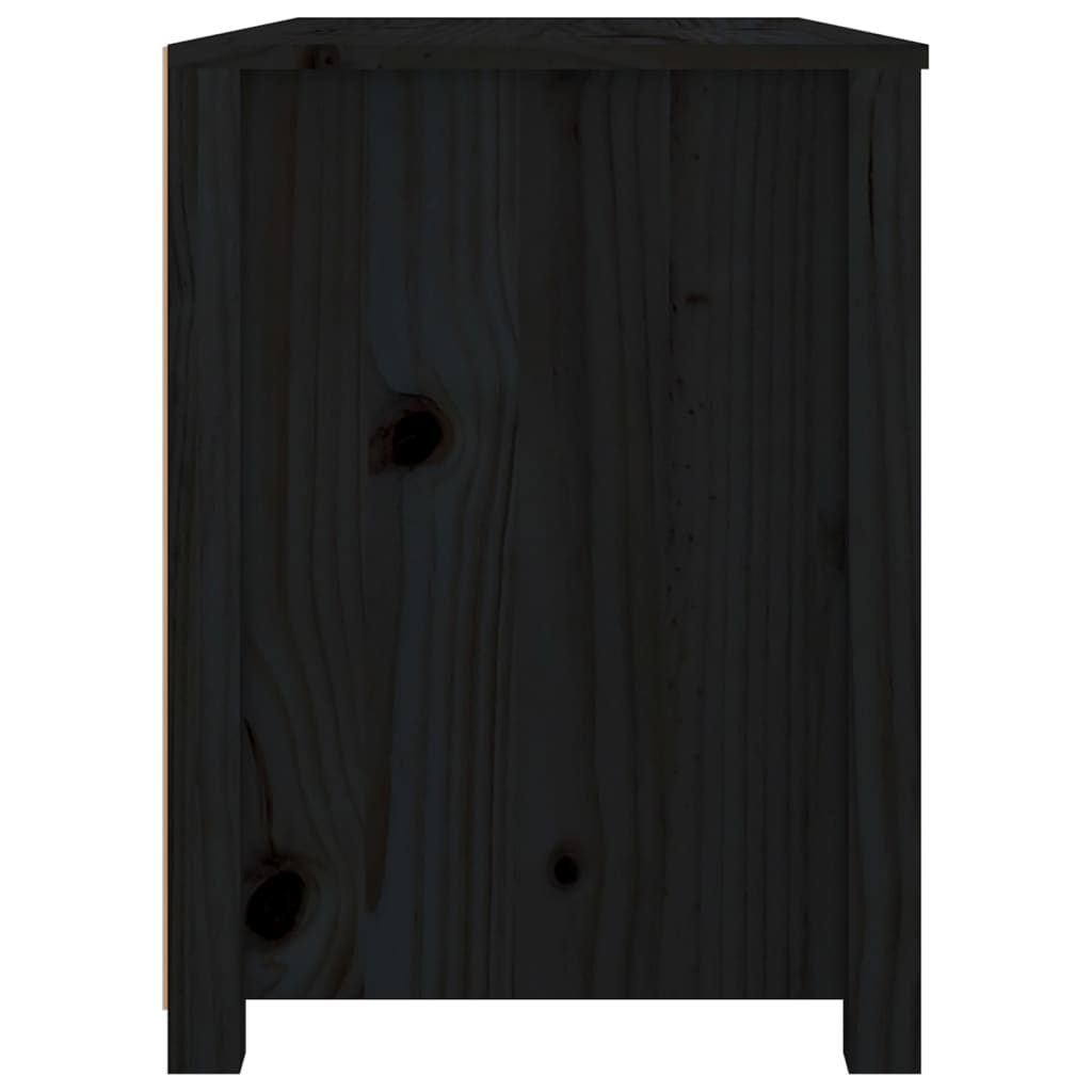Страничен шкаф черен 100x40x54 см борово дърво масив