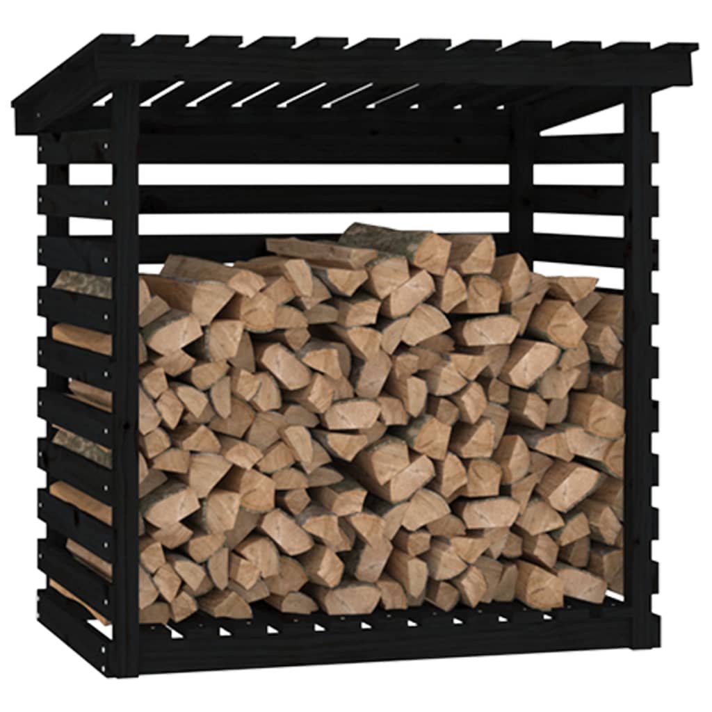 Поставка за дърва за огрев, черна, 108x73x108 см, бор масив