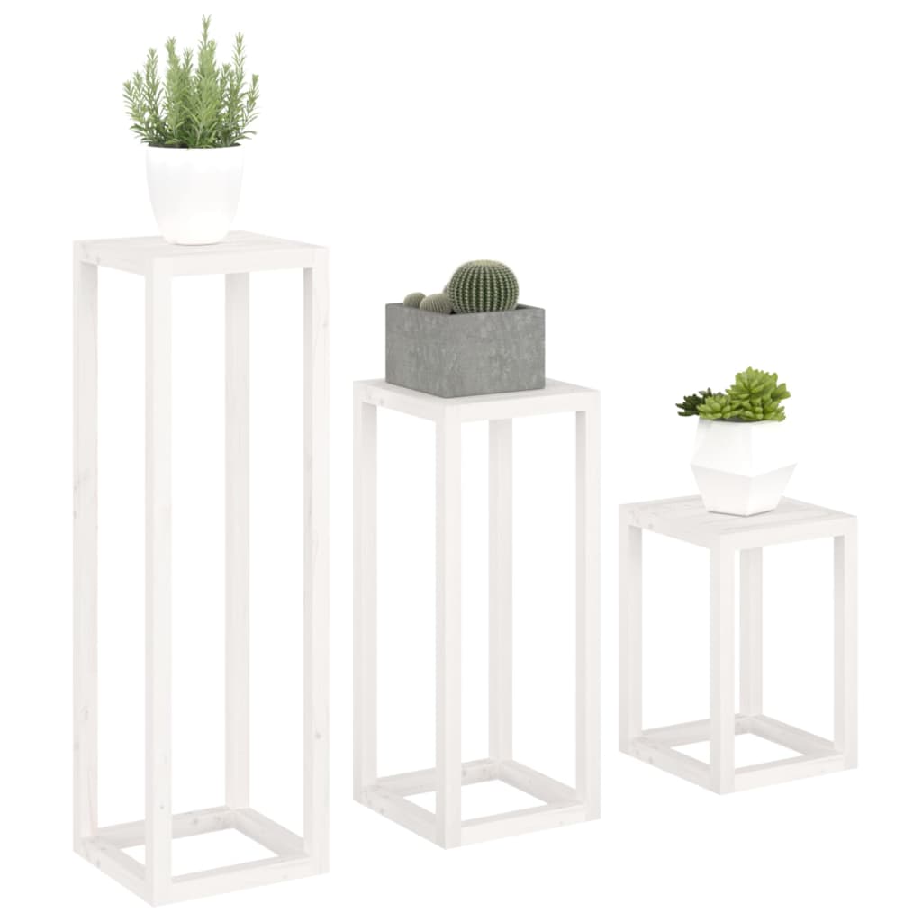 Комплект стойки за растения, 3 части, бели, бор масив