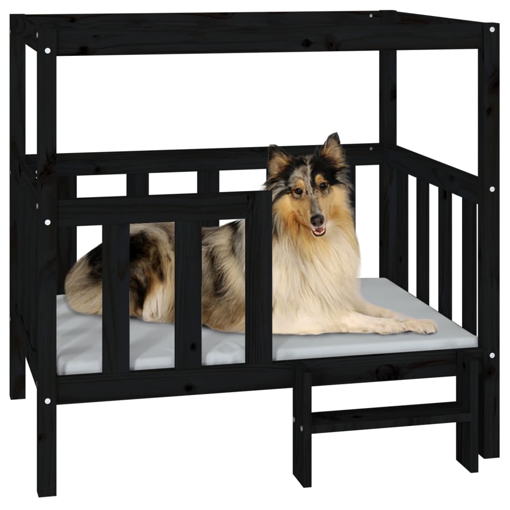 Кучешко легло, черно, 105,5x83,5x100 см, борова дървесина масив