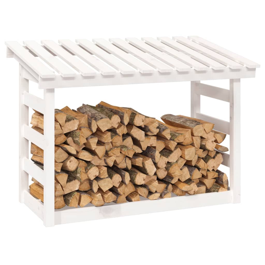Поставка за дърва за огрев, бяла, 108x64,5x78 см, бор масив