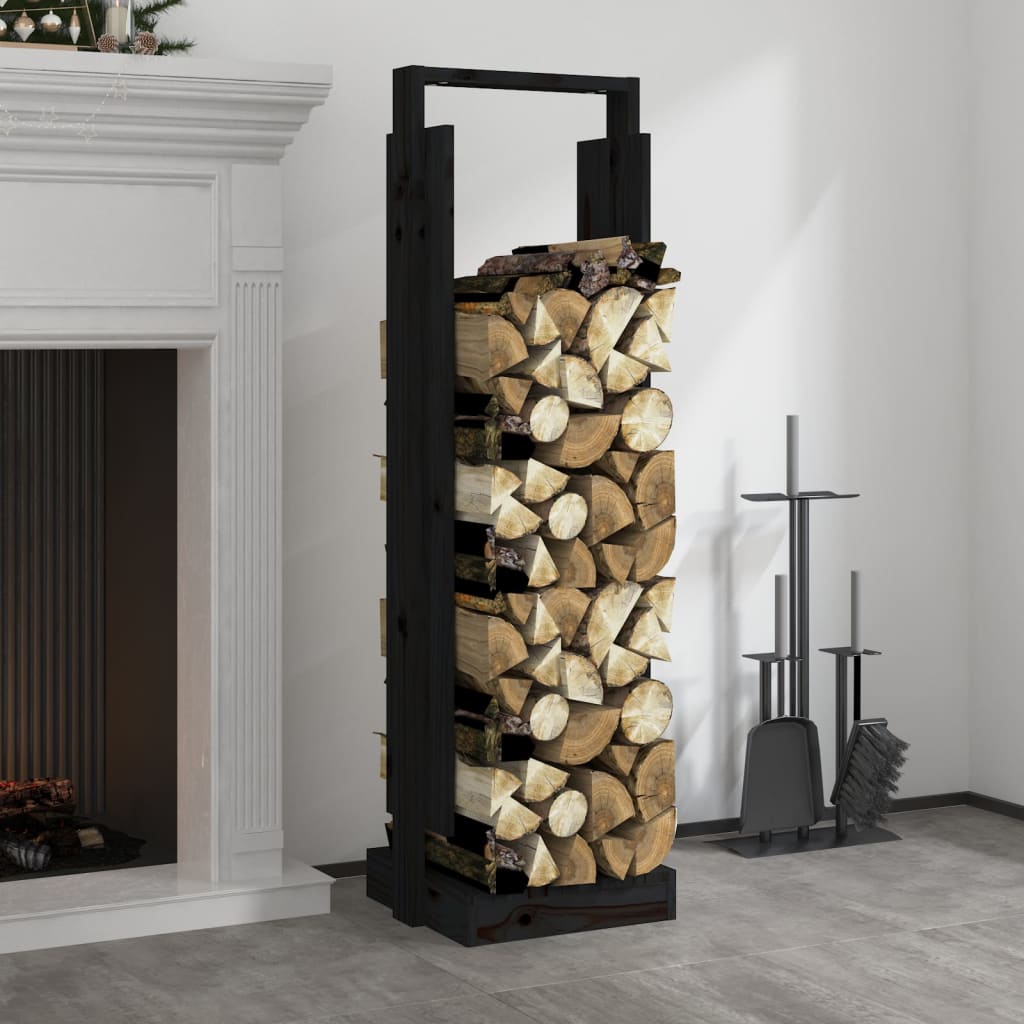 Поставка за дърва за огрев, черна, 33,5x30x110 см, бор масив