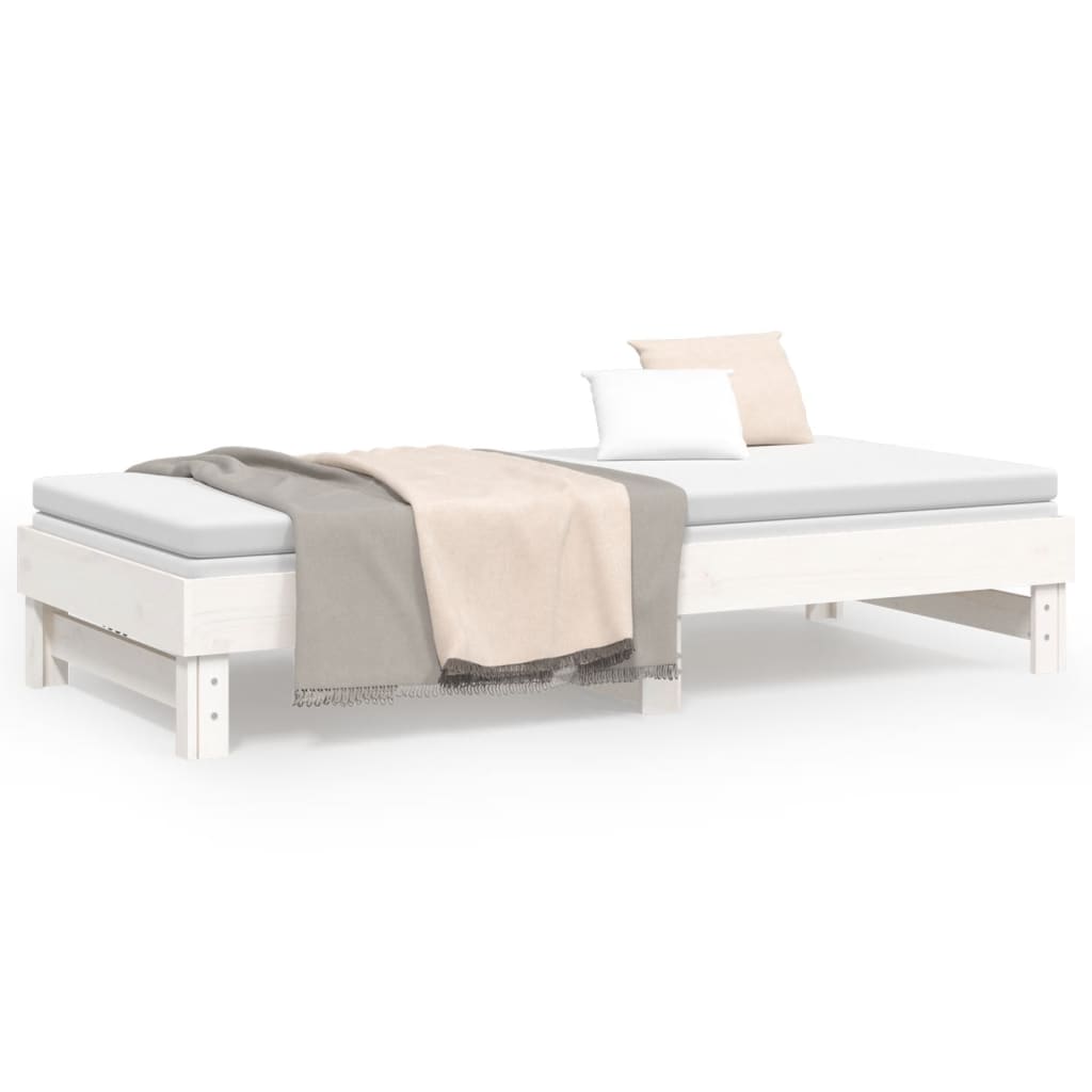 Разтегателно дневно легло, бяло, 2x(100x200) см, бор масив