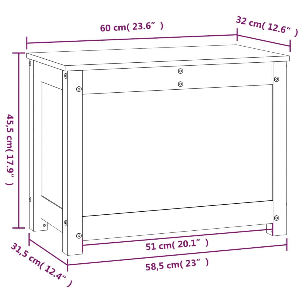Кутия за съхранение, меденокафява, 60x32x45,5 см, бор масив