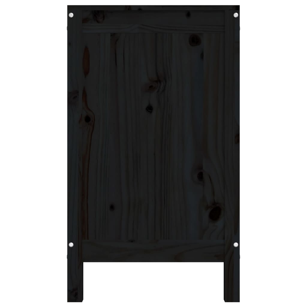 Кутия за пране, черна, 88,5x44x76 см, борово дърво масив