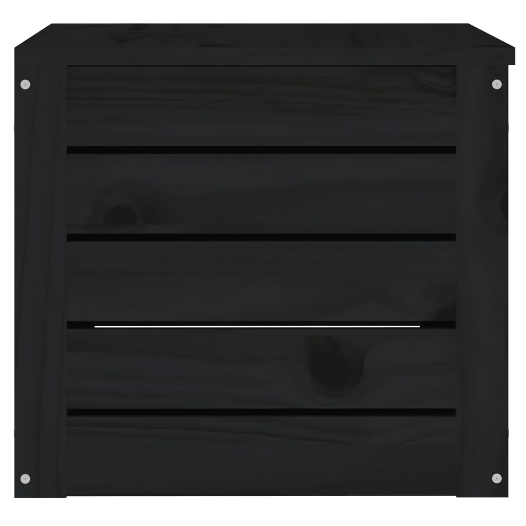 Кутия за съхранение, черна, 59,5x36,5x33 см, борово дърво масив
