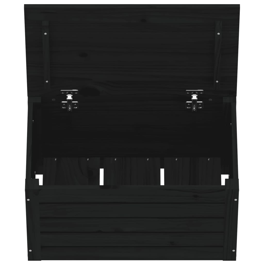 Кутия за съхранение, черна, 59,5x36,5x33 см, борово дърво масив