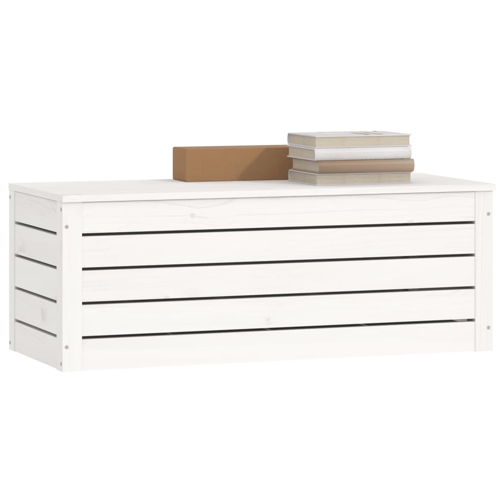 Кутия за съхранение, бяла, 89x36,5x33 см, борово дърво масив