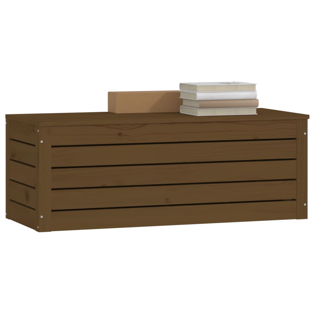 Кутия за съхранение, меденокафява, 89x36,5x33 см, бор масив