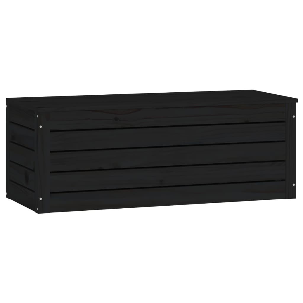 Кутия за съхранение, черна, 89x36,5x33 см, борово дърво масив