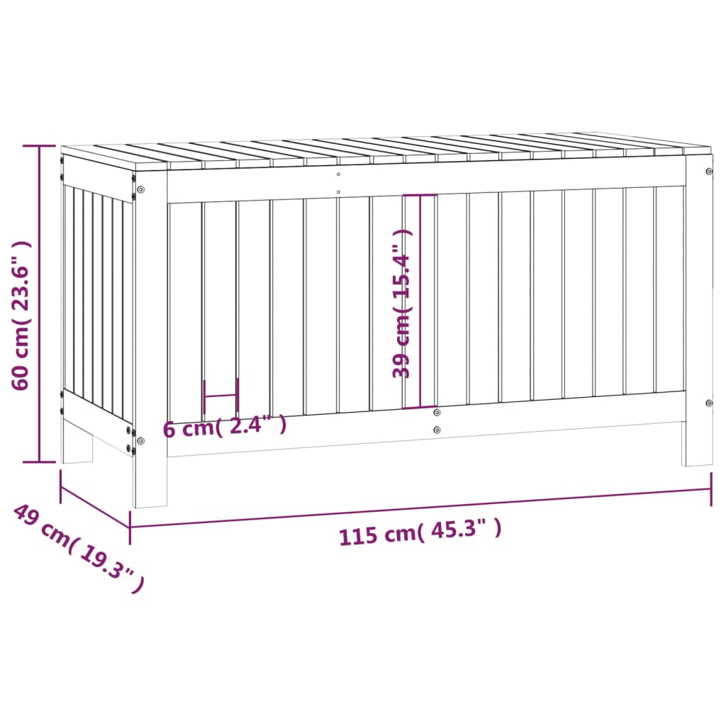 Градинска кутия за съхранение, бяла, 115x49x60 см, бор масив