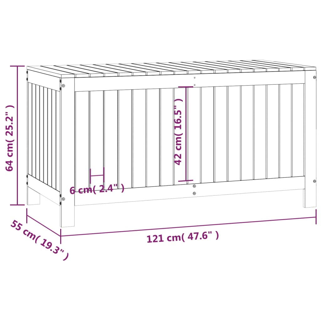 Градинска кутия за съхранение, бяла, 121x55x64 см, бор масив