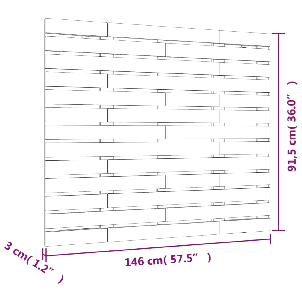 Стенна табла за спалня, бяла, 146x3x91,5 см, борово дърво масив