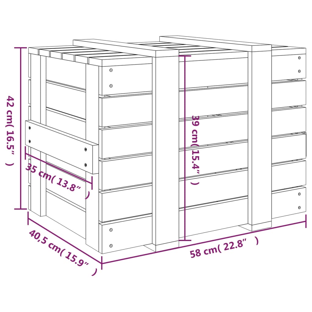 Кутия за съхранение, бяла, 58x40,5x42 см, борово дърво масив