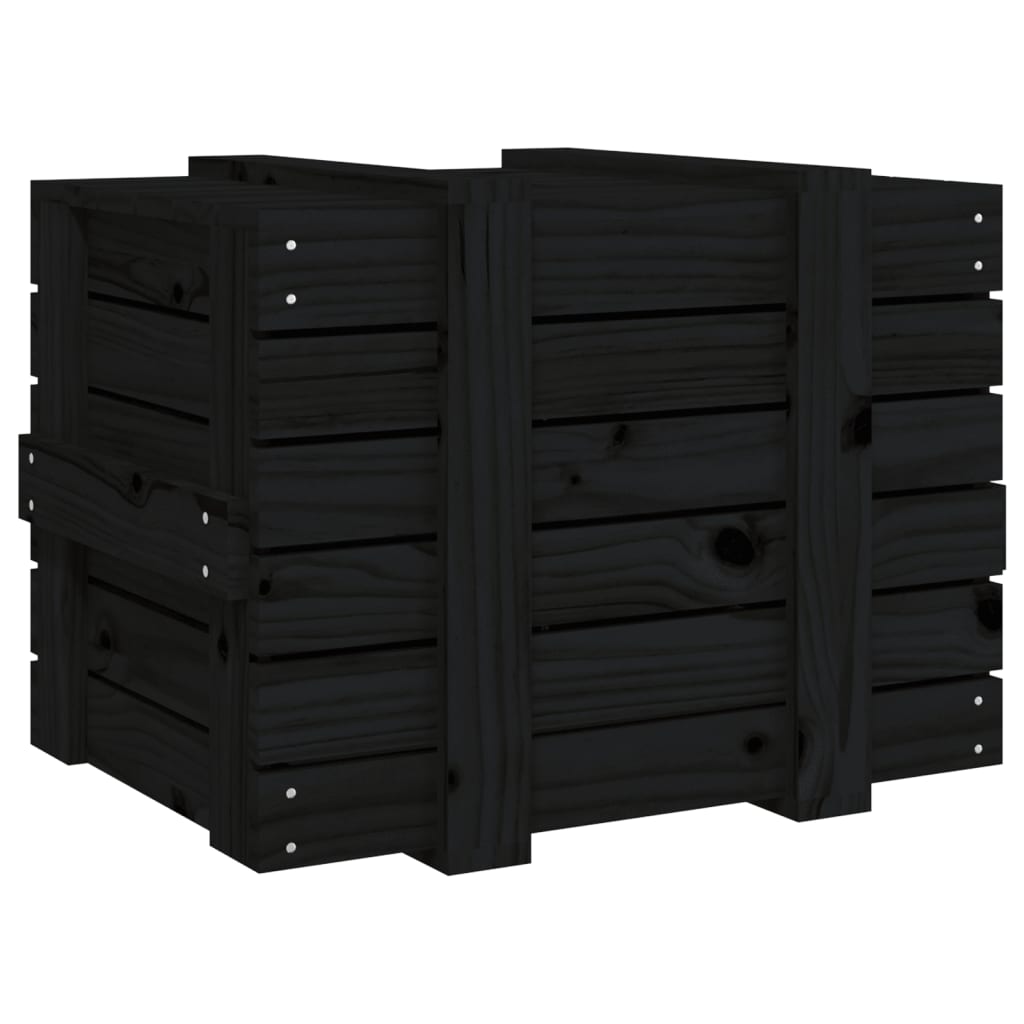 Кутия за съхранение, черна, 58x40,5x42 см, борово дърво масив