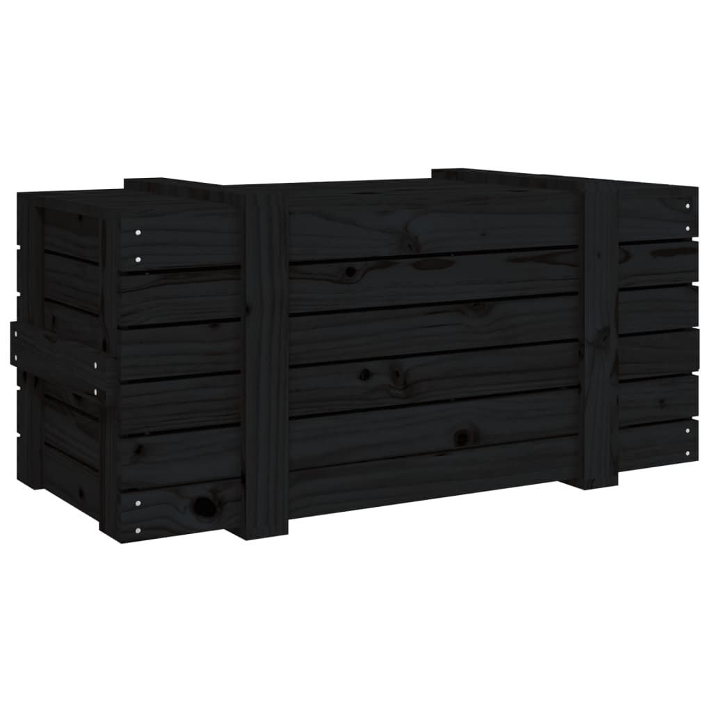 Кутия за съхранение, черна, 91x40,5x42 см, борово дърво масив