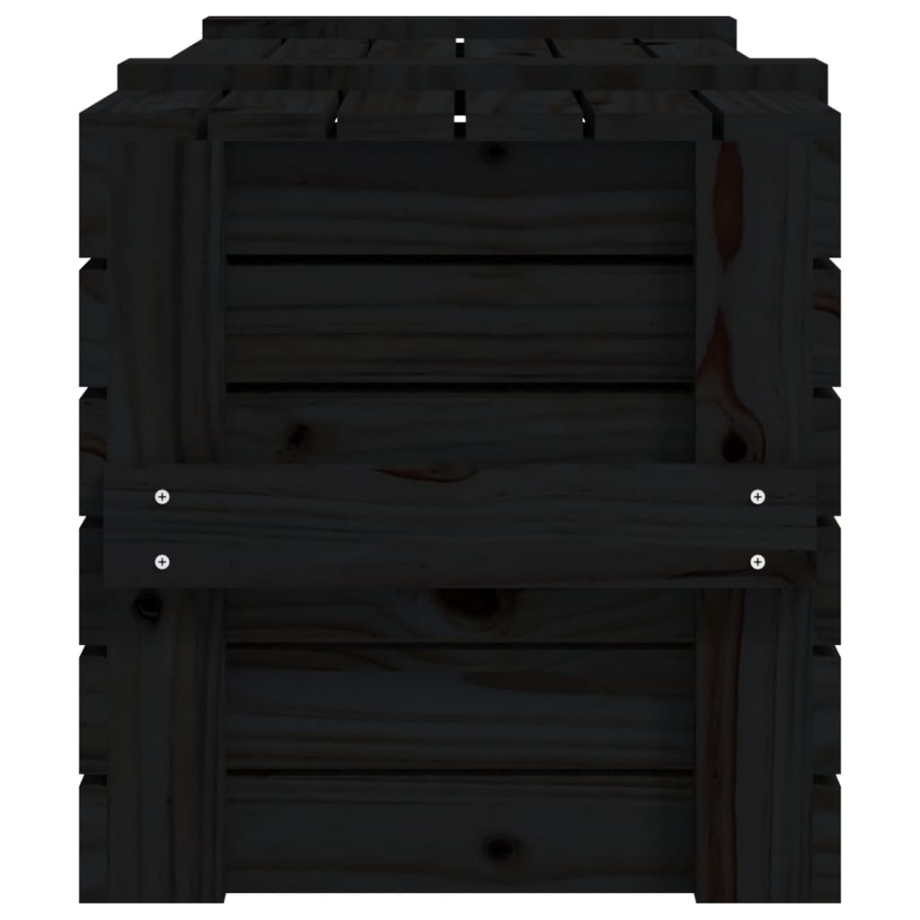 Кутия за съхранение, черна, 91x40,5x42 см, борово дърво масив