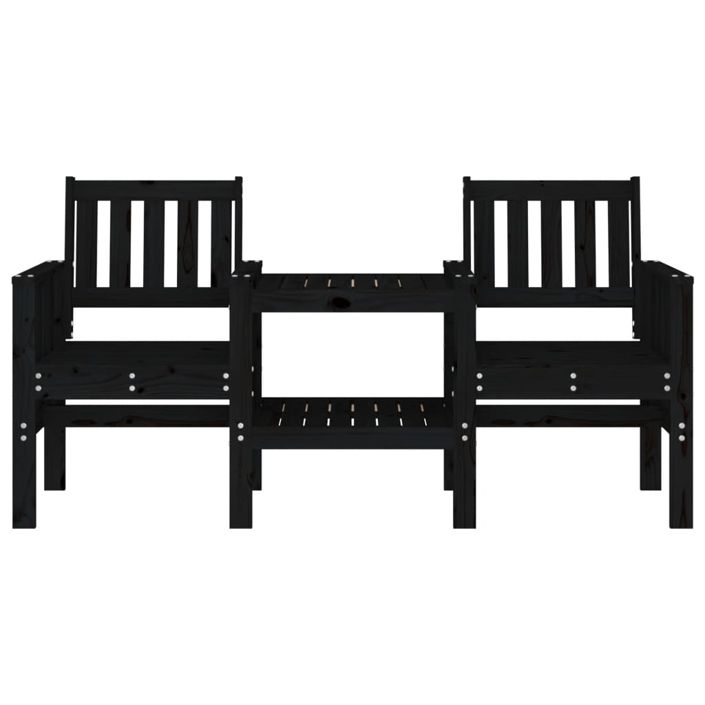 Градинска пейка с маса, 2-местна, черна, бор масив