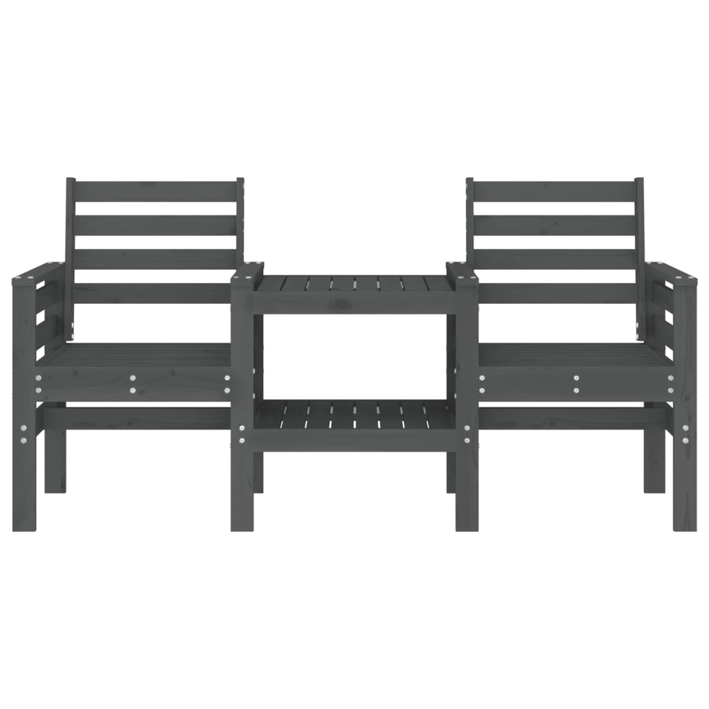 Градинска пейка с маса, 2-местна, сива, бор масив