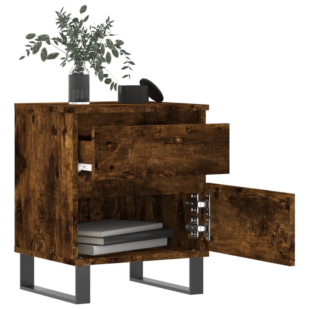 Нощни шкафчета, 2 бр, опушен дъб, 40x35x50 см, инженерно дърво
