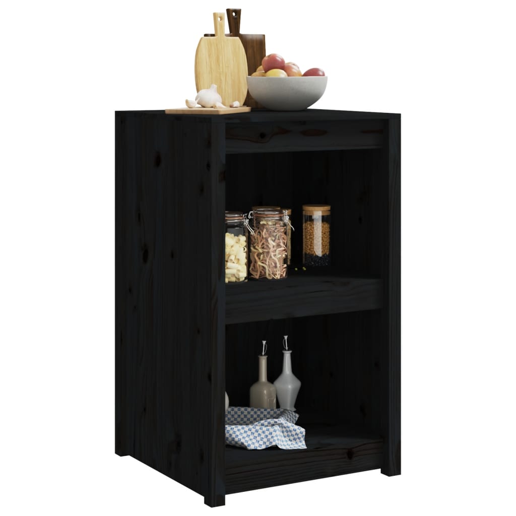 Кухненски шкаф за открито, черен, 55x55x92 см, бор масив