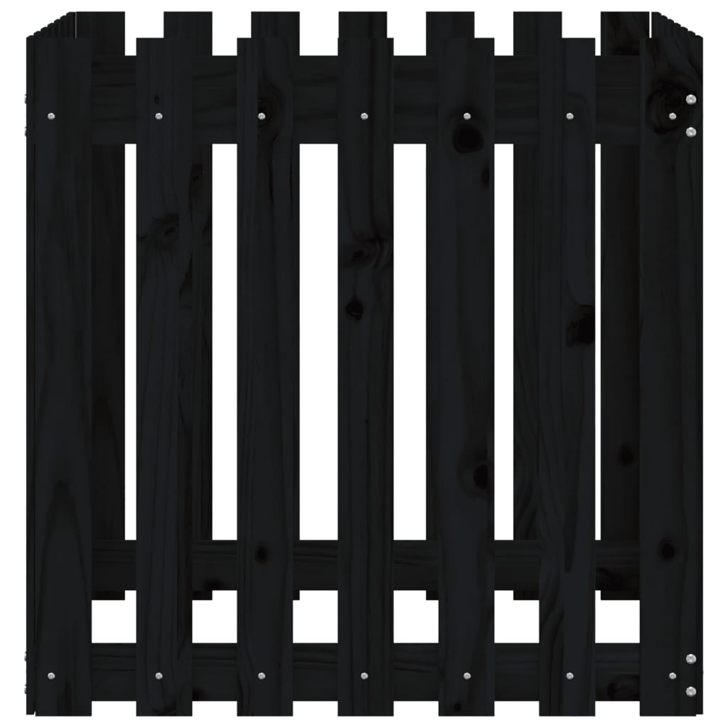 Градинска кашпа с дизайн на ограда черна 70x70x70 см бор масив