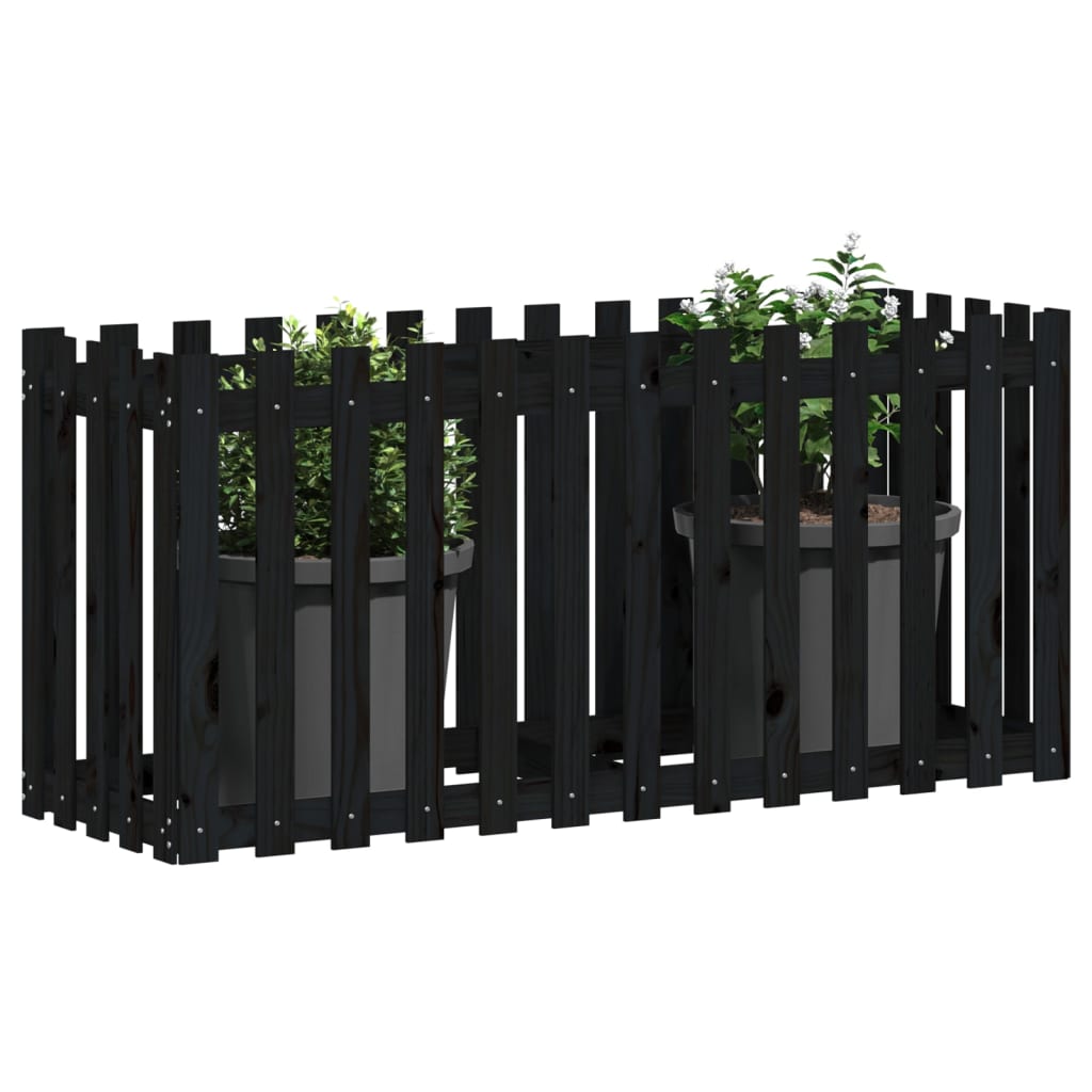 Градинска леха с дизайн на ограда черна 150x50x50 см бор масив