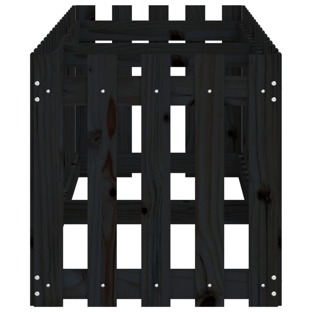 Градинска леха с дизайн на ограда черна 200x50x50 см бор масив