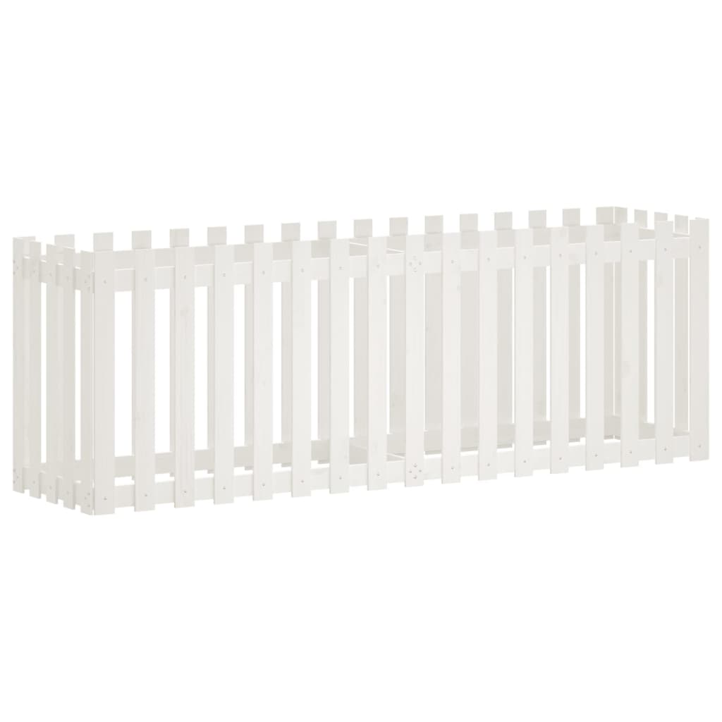 Градинска леха с дизайн на ограда бяла 200x50x70 см бор масив