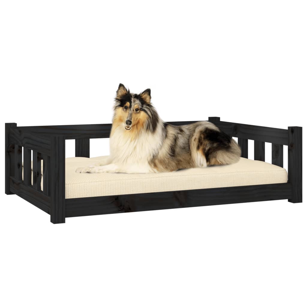 Кучешко легло, черно, 95,5x65,5x28 см, борова дървесина масив