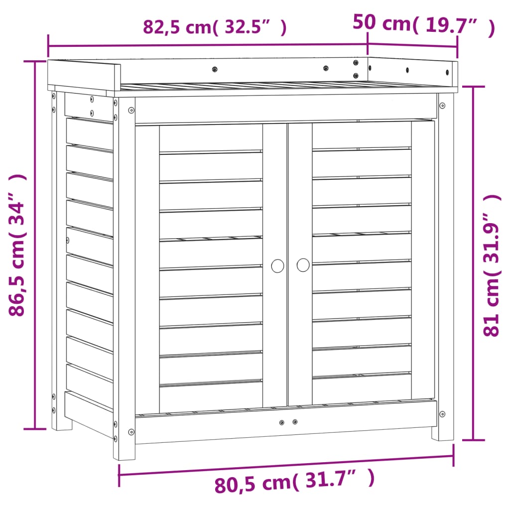 Маса за разсаждане с рафтове, бяла, 82,5x50x86,5 см, бор масив